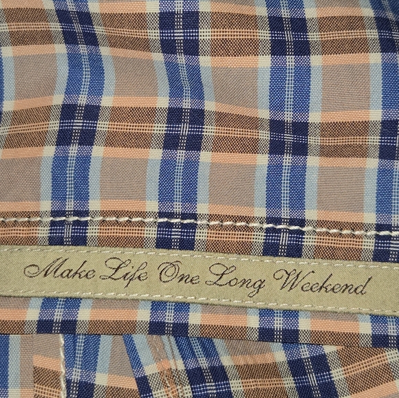 Tommy Bahama Jeans Orange & Blue Tartan Plaid Long Sleeve Button Up Shirt Sz XL - Picture 8 of 10